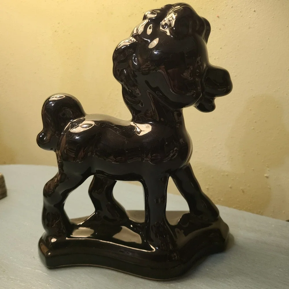 Vtg Black MCM Mid Century Modern Ceramic Pony Glossy Glaze Rempel Horse Figurine
